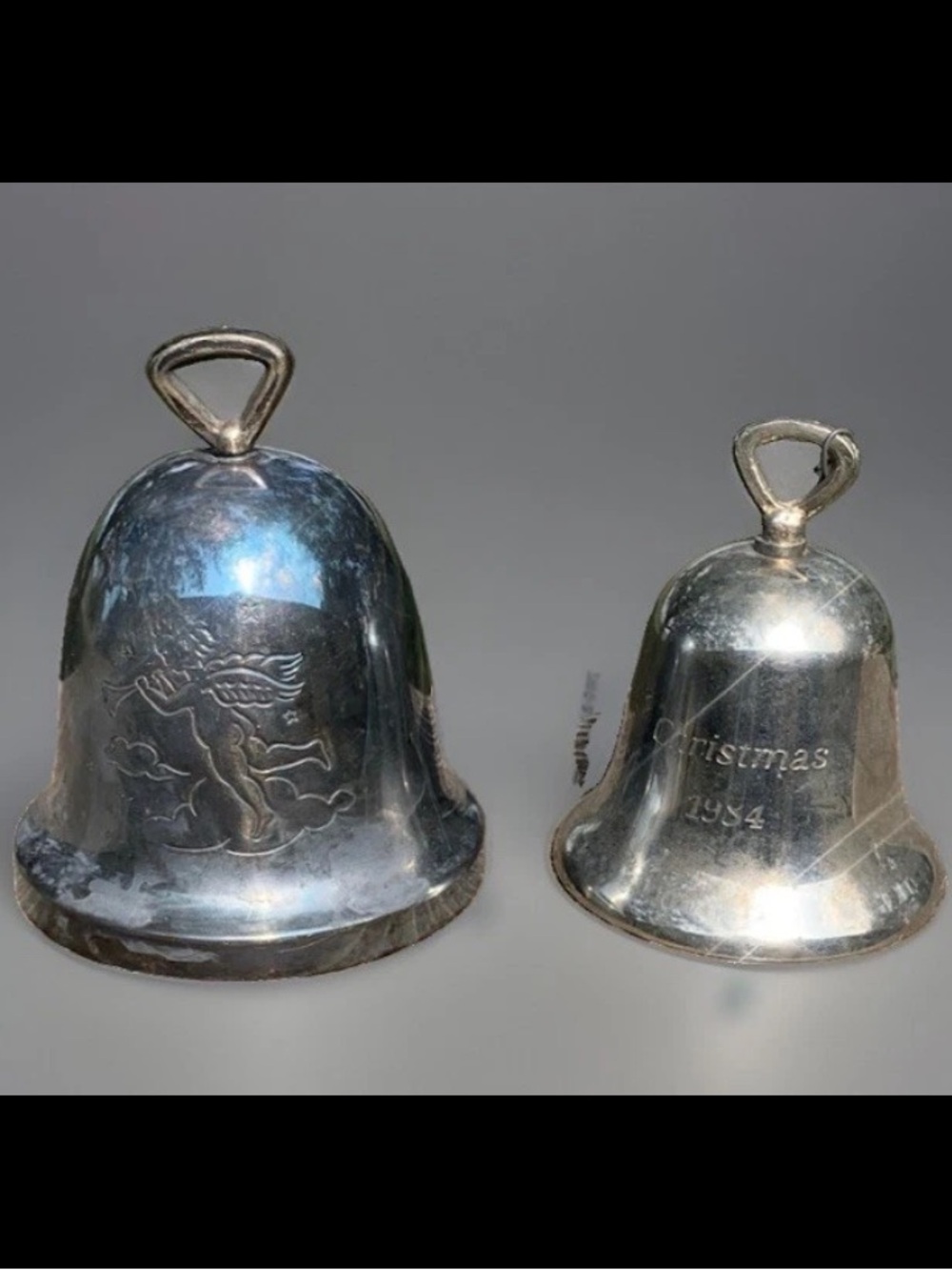 Set of 2 Vintage 1984 Reed & Barton silver plated annual holiday bell ornaments
